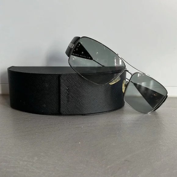 Prada SPR55H Striped-Triangle Rectangular-Frame Sunglasses